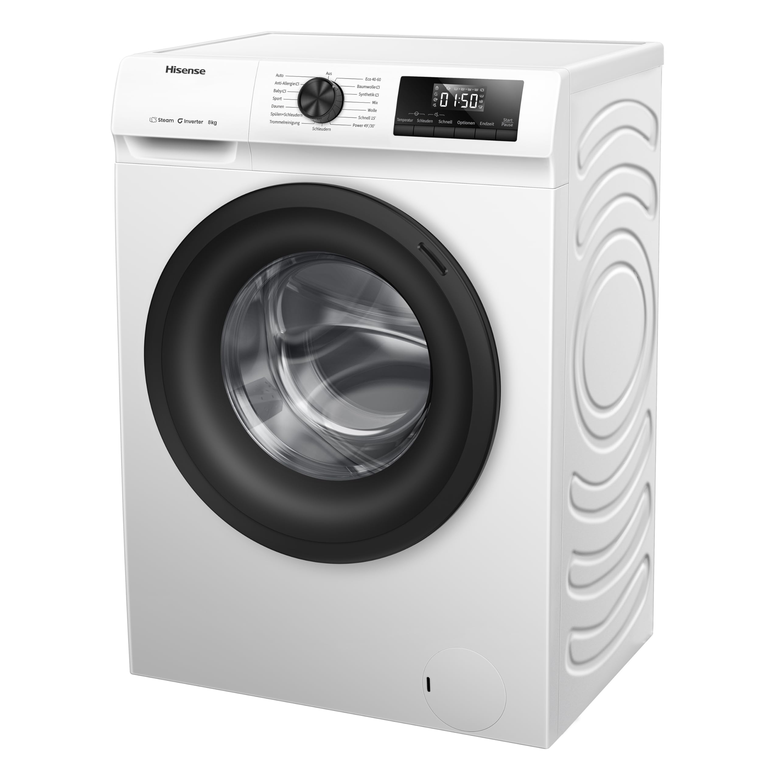 Hisense WF1Q8041BW Waschmaschine mit Dampffunktion /8KG /1400 U/Min /15 Programme/Anti-Allergie Programm/Baby-Wäsche/AutoWash/QuickWash/Daunen/Eco/Power 49' / Verzögertes Ende/EEK: A/Weiß 3
