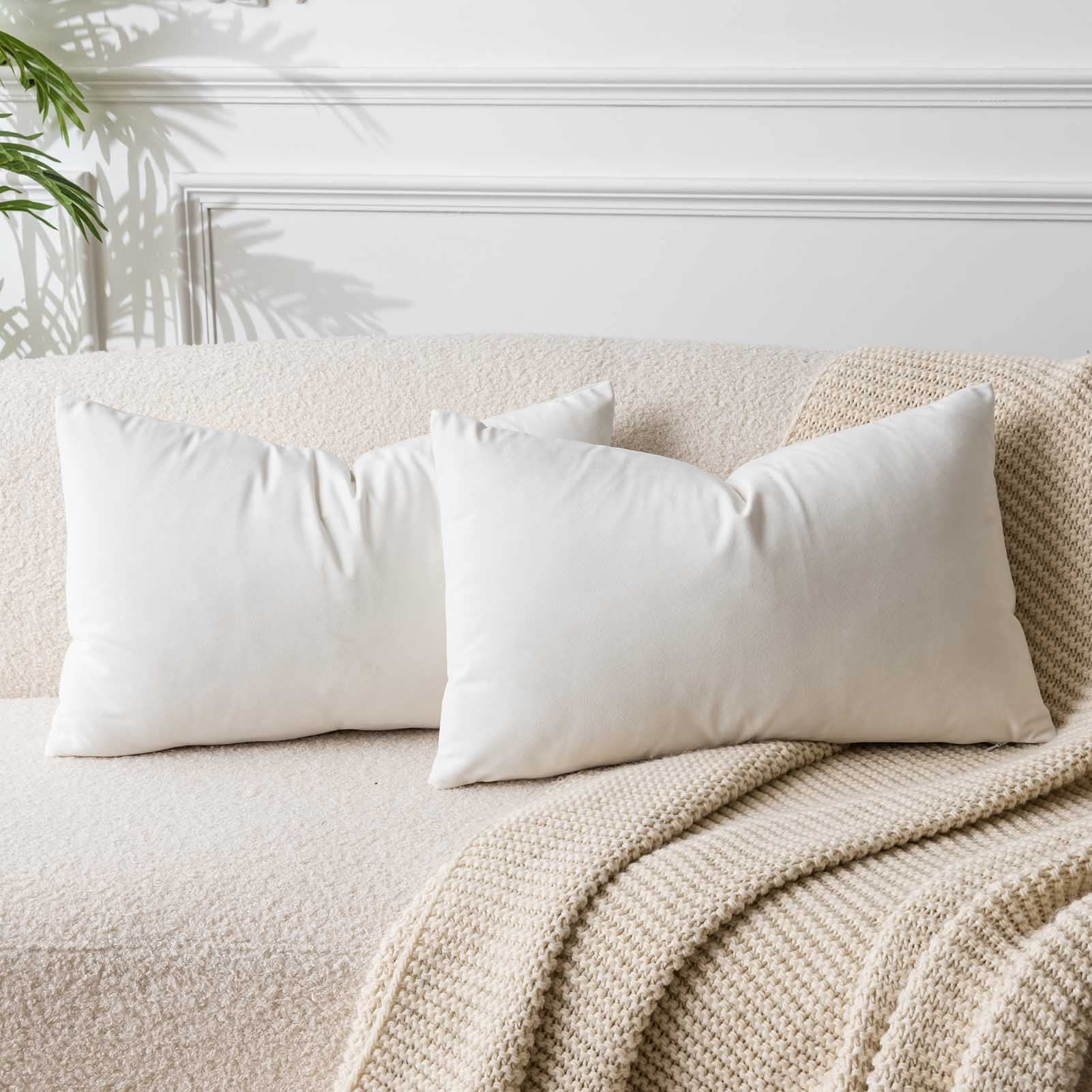 JUSPURBET Cream White 16x24 inch Pillow Cover Set of 2 Soft Decorative Lumbar Velvet Throw Pillow Cases for Couch Bed Sofa Zippered Closure Luxurious Velvet Fabric Machine Washable Home Decor โ image 1