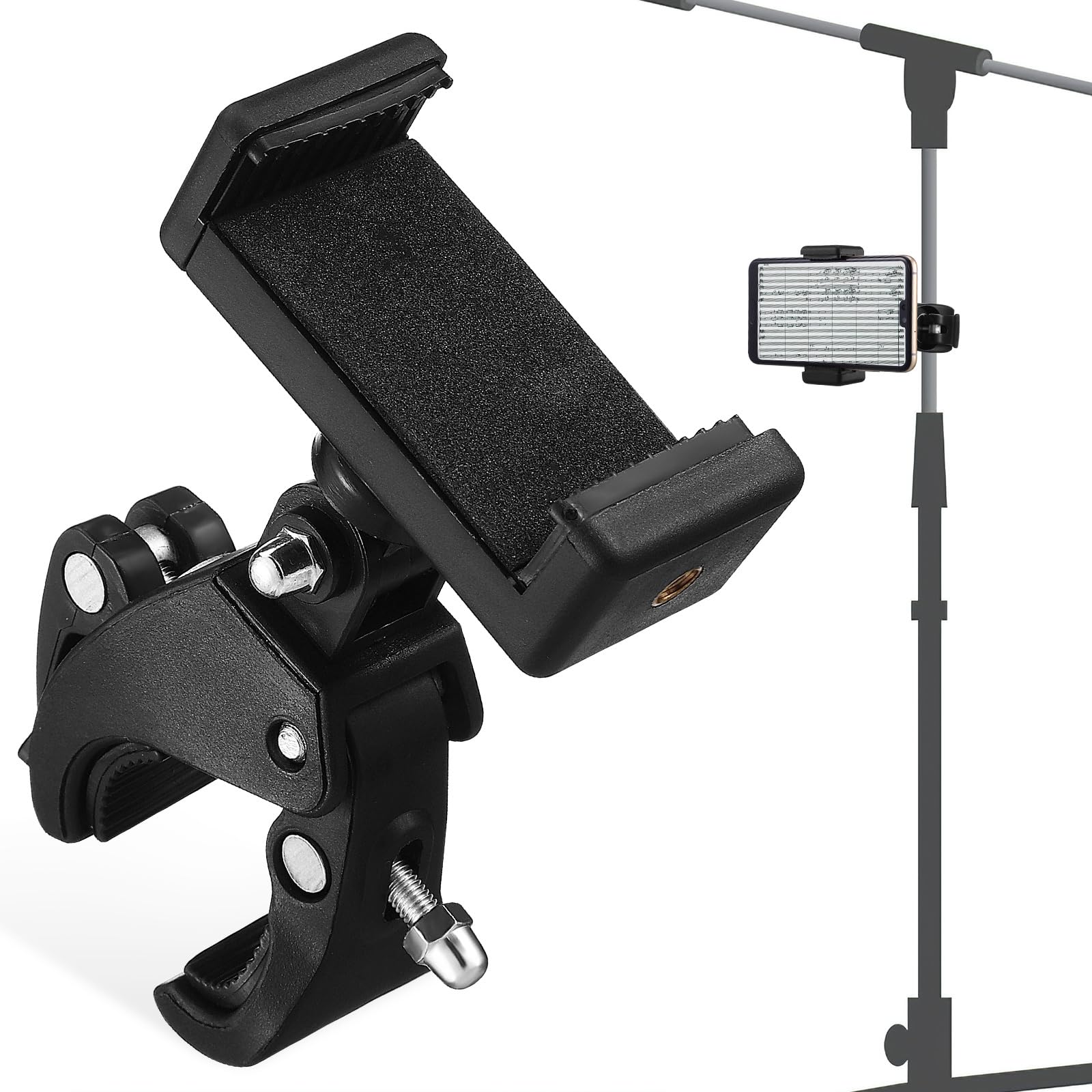 Gatuida Mic Stand Phone Holder, Adjustable Mic Clamp Microphone Mount Clip Music Stand Phone Holder for Mic Stand for Live Streaming, Recording, Riding