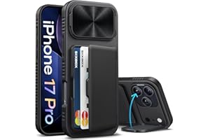 SIXBOX for iPhone 17 Pro Case Wallet, Built-in Stand & Card Holder & Camera Cover, Rugged Military Grade Drop Protection Heavy Duty Hard Protective Phone Cover Case for iPhone 17 Pro 6.3" 2025, Black