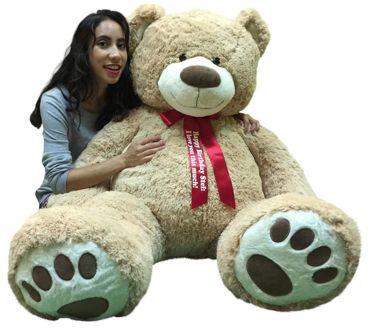 Buy Big Plush Giant Teddy Bear with Personalized Red Satin Neck Ribbon