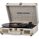 SKEVONO Vinyl Record Player Turntable with Built-in Bluetooth Receiver & 2 Stereo Speakers, 3 Speed 3 Size Portable Retro Rec