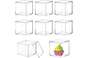 KISSYOU Acrylic Box 8 Pieces Clear Display Box with Lid 8 Pieces Multi-Purpose Box Square Container Jewelry Storage Organize Containers 3.4x3.4x3.4 Inch