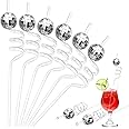 Chengu 24 Sets 70s Disco Ball Straw Glitter Mirror Disco Ball and Silver Plastic Bride Straws for 1970s Retro Theme Bachelorette Party Decorations Birthday Supplies
