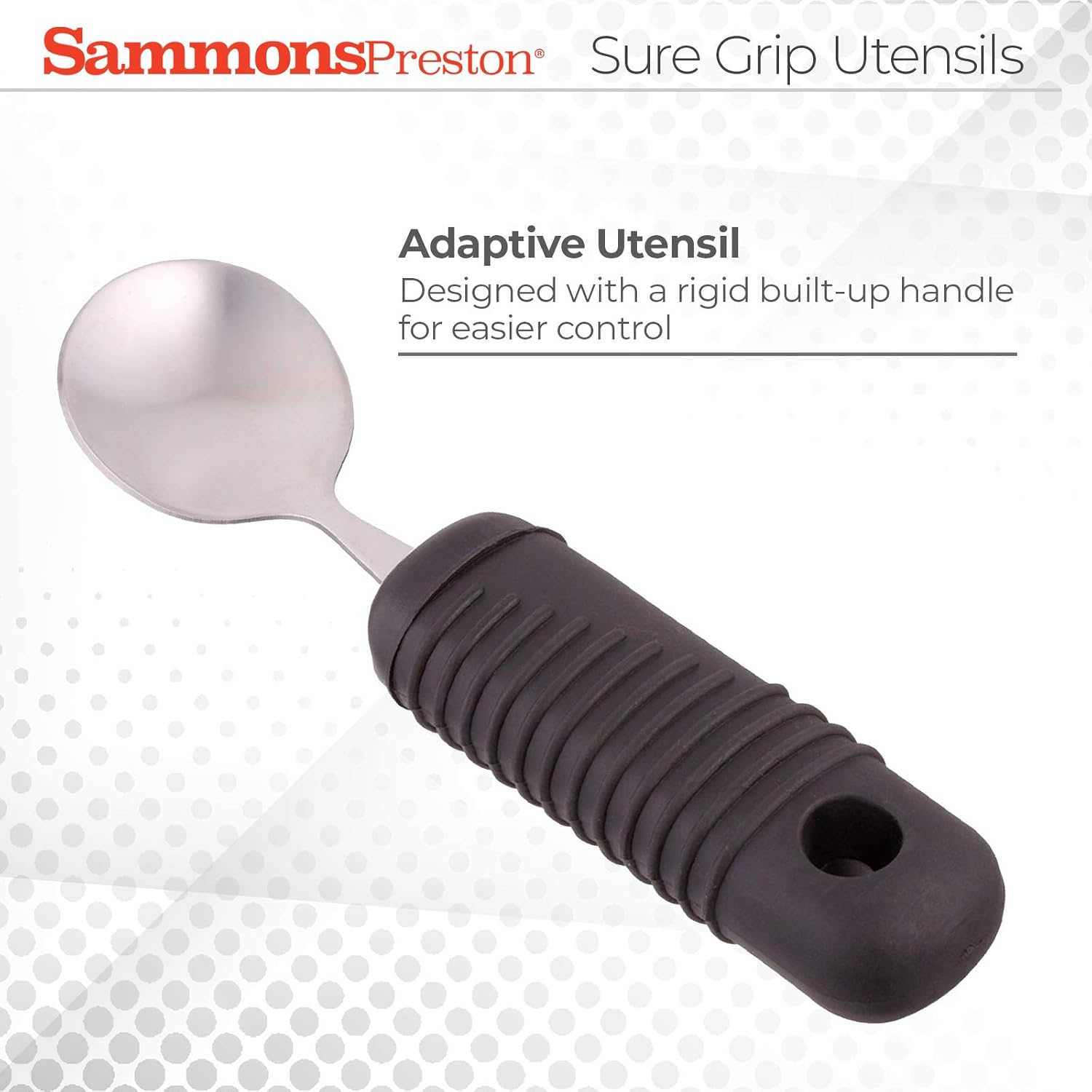Sammons Preston - 62690 Sure Grip Soup Spoon, Stainless Steel Deep Spoon with Thick Rubber Handle, Comfortable and Easy to Hold Silverware with Grips for Weak Grasp, 7" Long Utensil with Good Grips: Industrial & Scientific