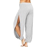 Topjini Harem Pants for Women Double High Slit Leg Flowy Yoga Pant Pilates Dance Hippie Wrap Beach Cover-Up Pants