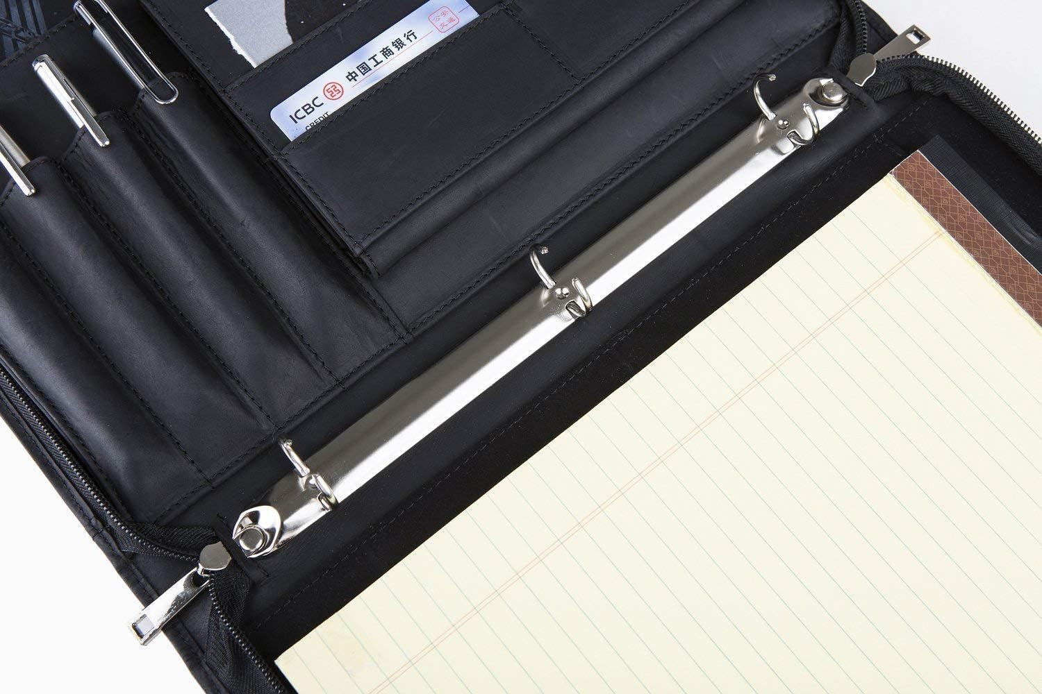 Professional Padfolio Portfolio 3 Ring Binder, Business Organizer Holder Multi-Function Folder Case with Zipper by Crazy-Horse Leather for iPad/Surface Book : Office Products