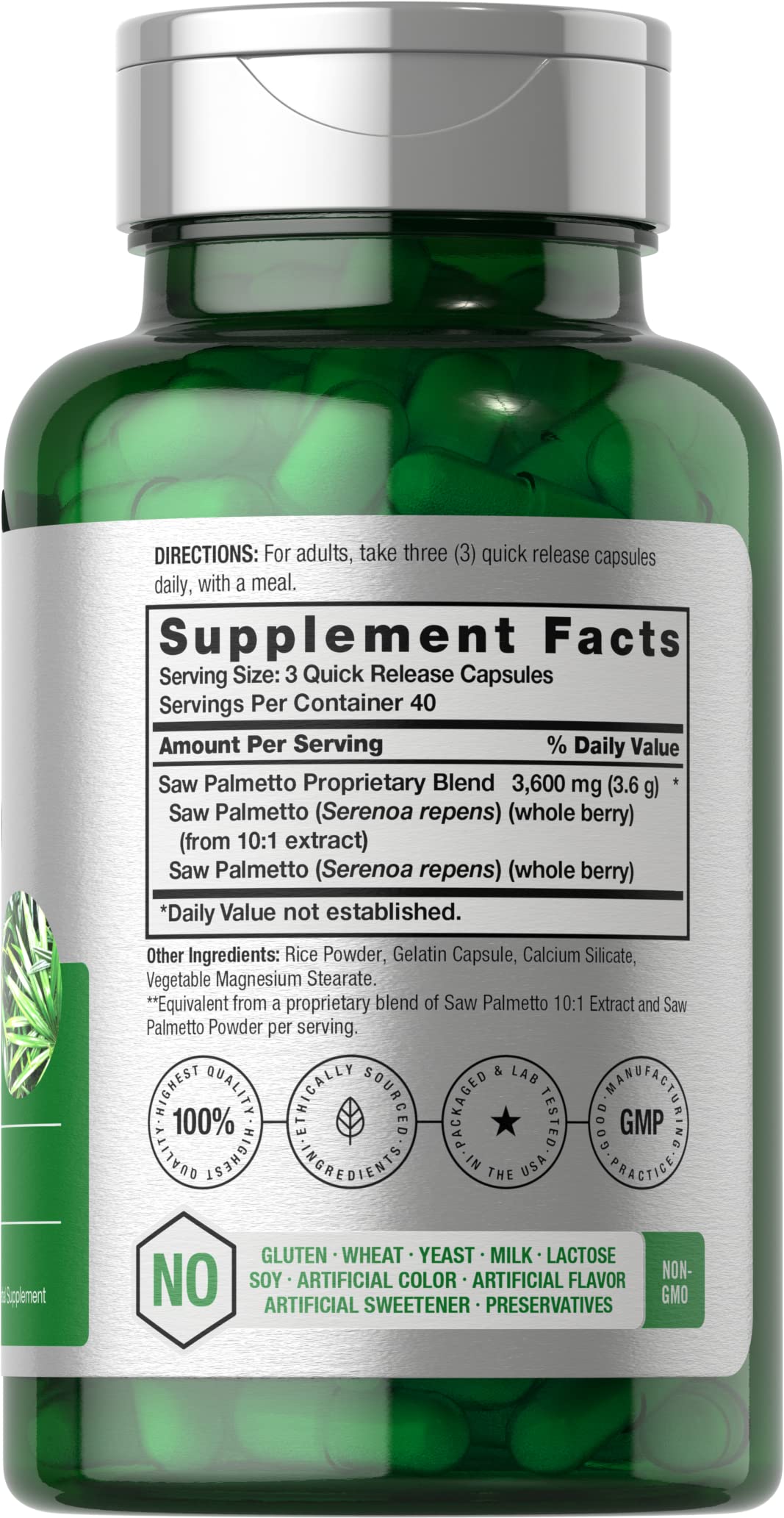 Saw Palmetto Extract | 120 Capsules | Non-GMO and Gluten Free Formula | from Saw Palmetto Berries | by Horbaach