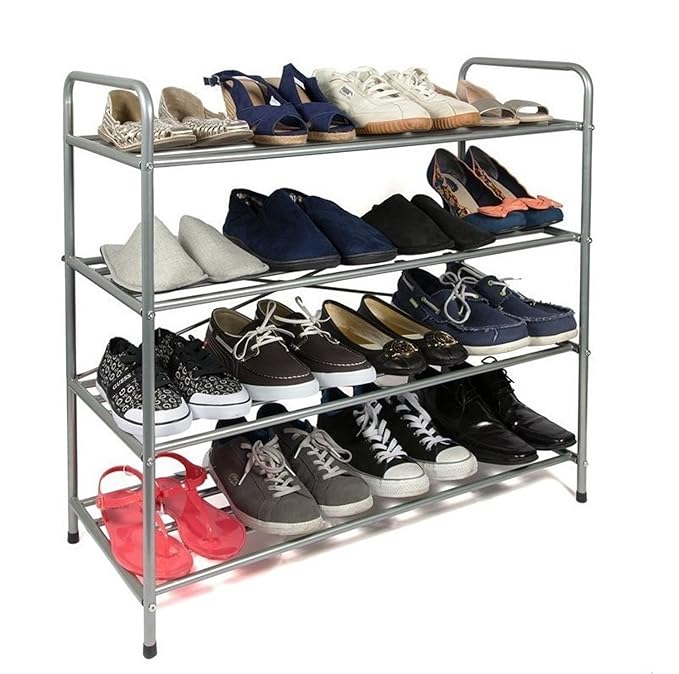 EHC 4 Tier Metal Shoe Rack Stand Organiser, Silver, 4 Amazon.co.uk