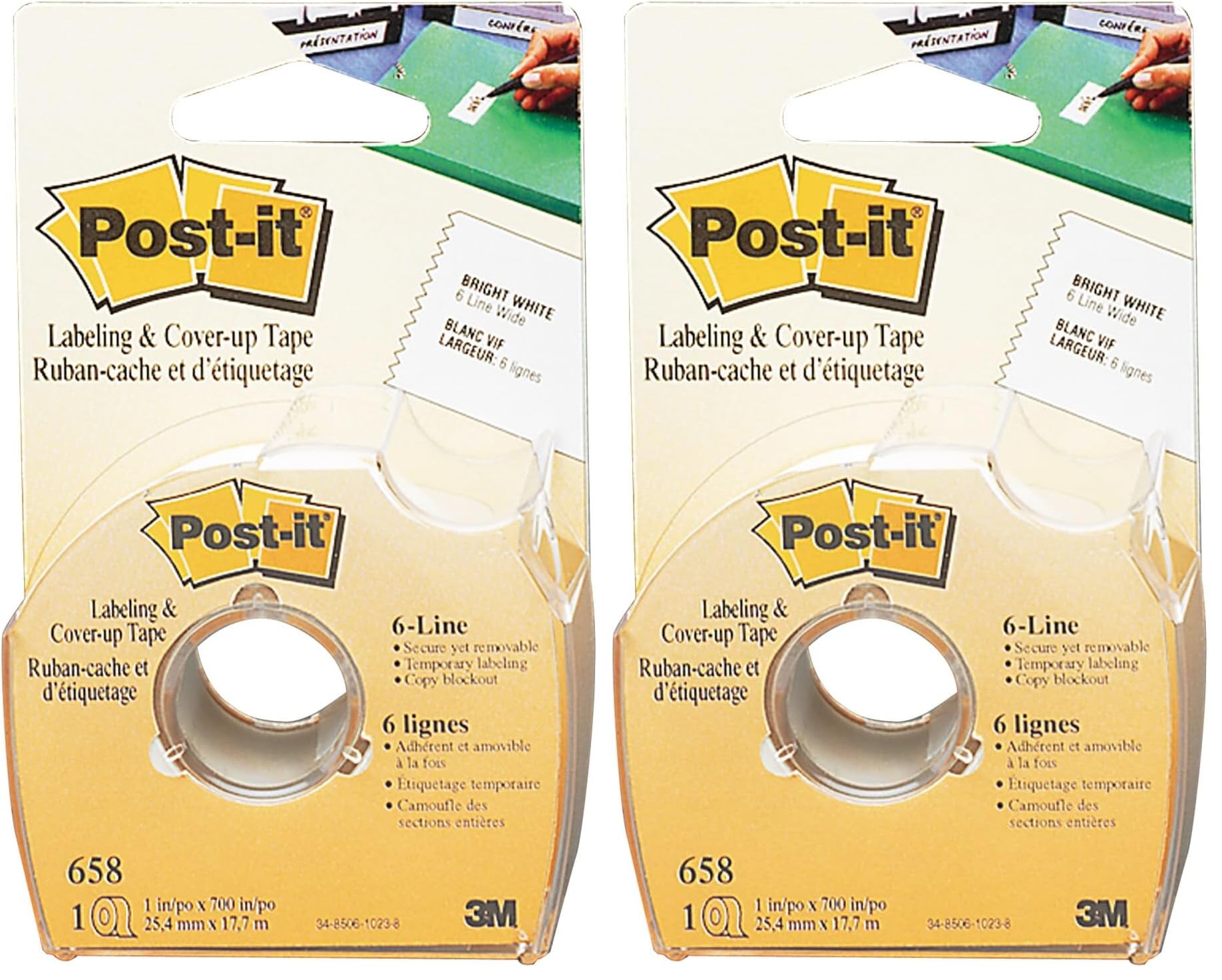 Post-it Labeling Tape, 2 in x 36 yds., 1 Roll, White (695) (Pack of 2) Image