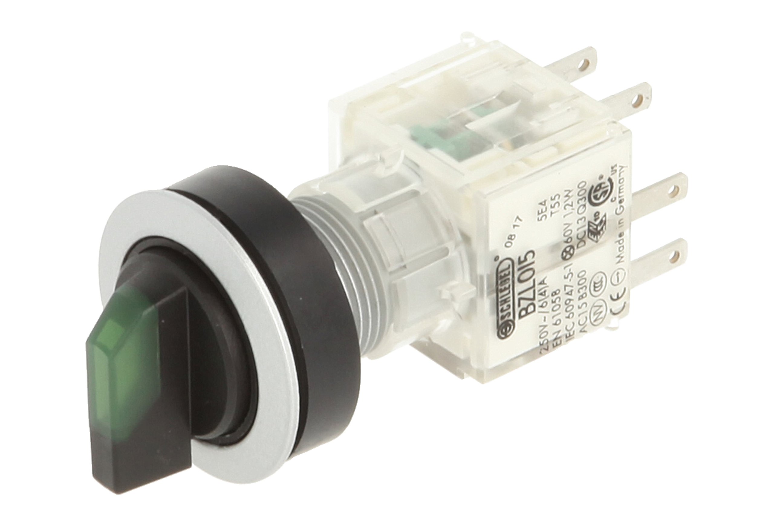 Club 23.001.149 Light Selector, rastend – 3 Positions Momentary Contact Master 1 Closer + 1 opener with Lamp Holder t5,5 K LED 24 V GREEN/SILVER