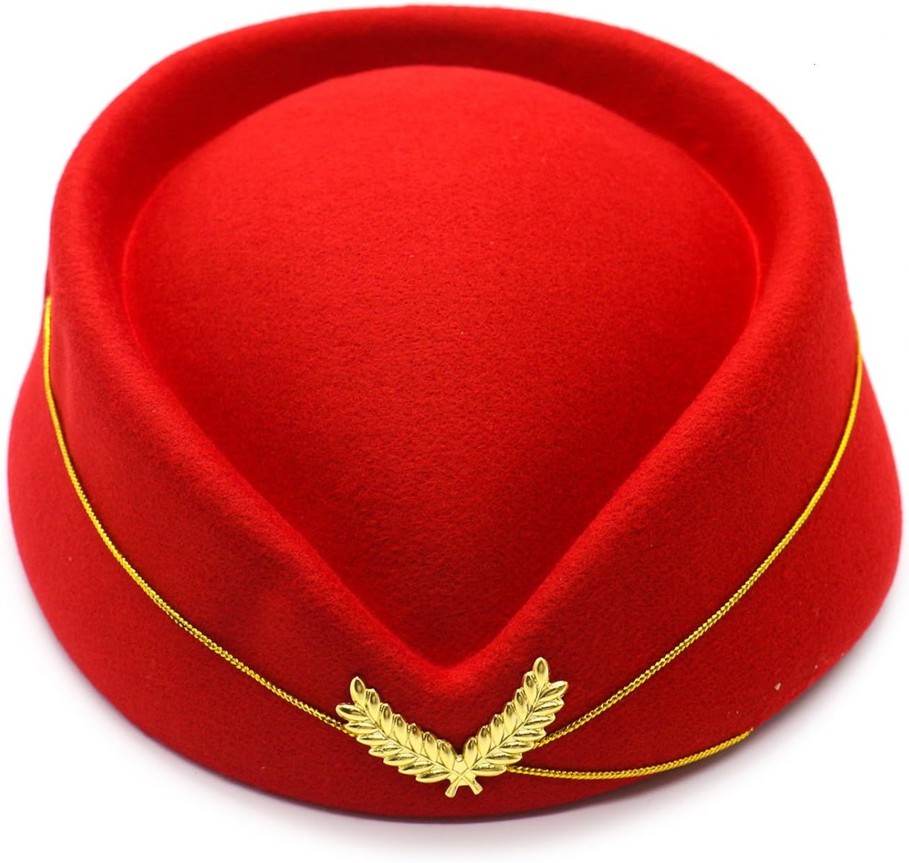 HUELE Wool Felt Stewardess Hat Stewardess Cap Flight Attendant Hat For Costume Cosplay Costume accessories-Red