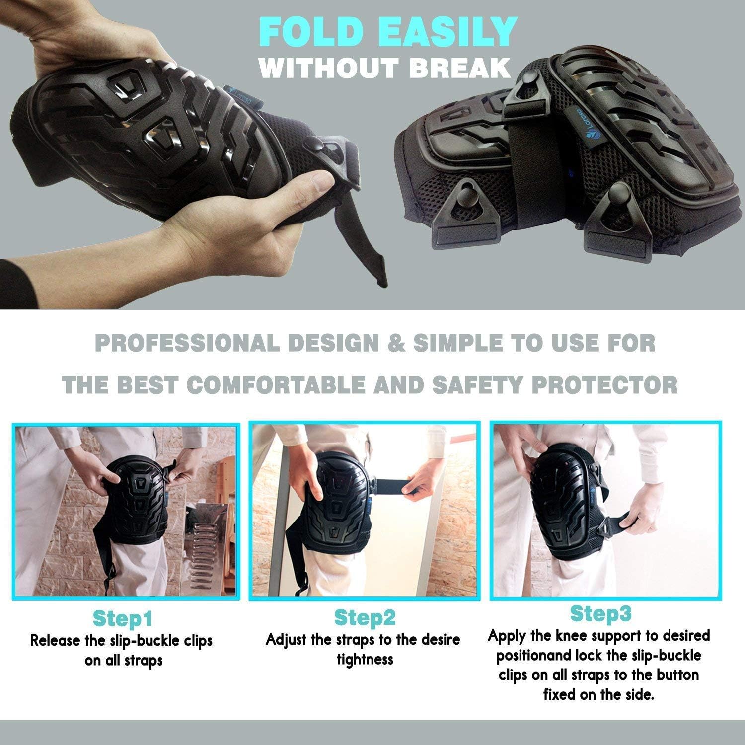Heavy Duty Foam Cushion Knee Pads for Work with Strong and Adjustable