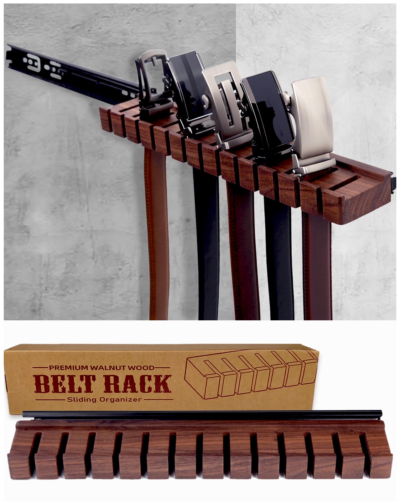 Photo 1 of cenleoha Black Walnut Wood Belt Rack with Slide, Belt Hanger for closet, Belt and Tie Storage Organizer, Space Saving Wooden Belt Holder, Gift Idea for Husband and Father’s Day