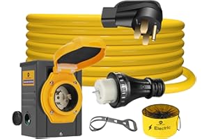 LAZMUMI 50 Amp 25FT Generator Power Cord and Power Inlet Box Waterproof Combo Kit, 125V/250V 50A NEMA 14-50P to SS2-50R Generator Extension Cord with NEMA SS2-50P Generator Inlet
