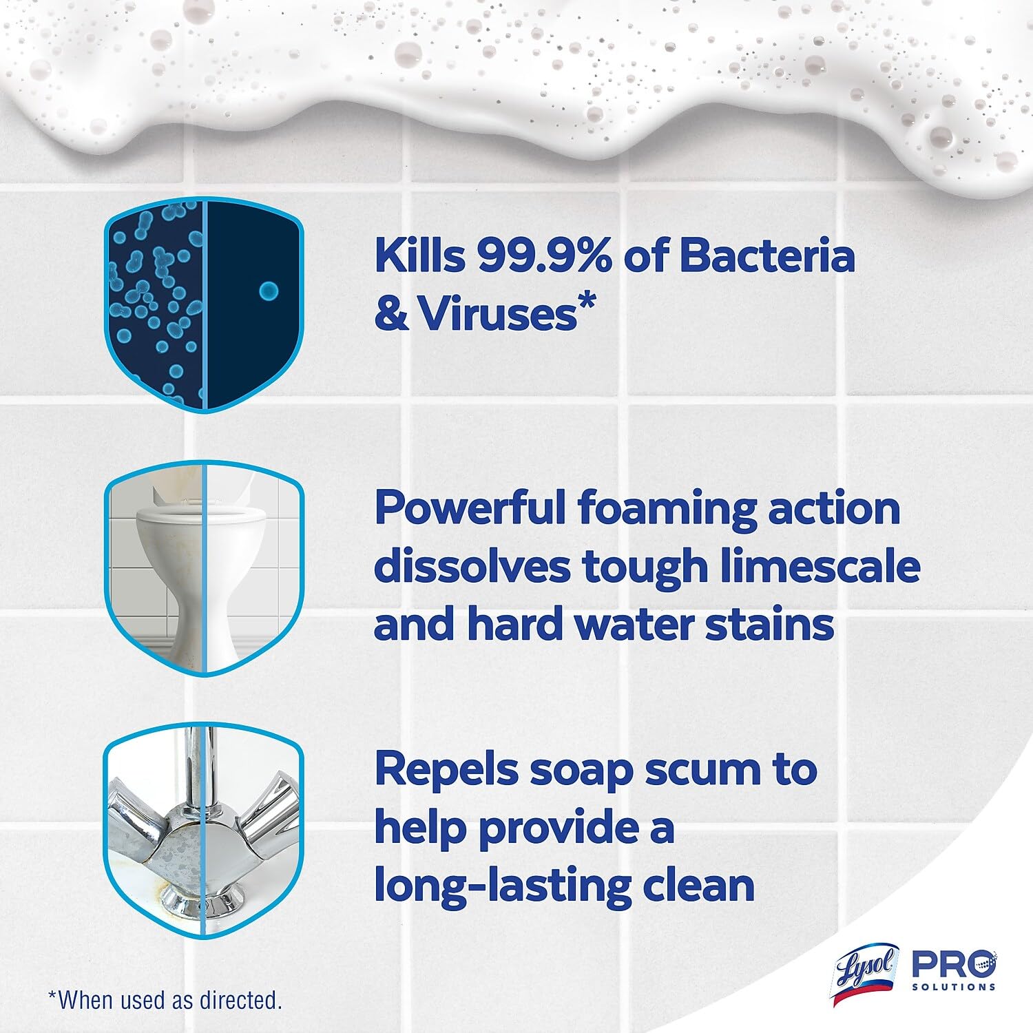 Lysol Power Foaming Bathroom Cleaner, Multipurpose Cleaner For Showers, Bathtubs, Sinks, Disinfectant Spray Kills 99.9% Of Germs, Zero Bleach Cleaning Spray, 32 Oz.