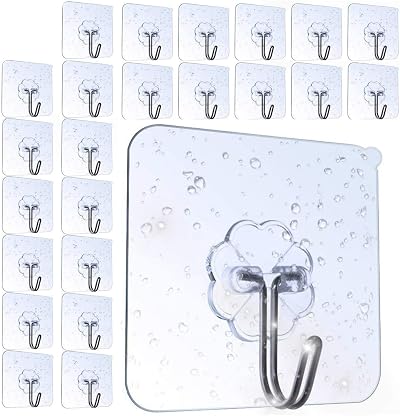 AOMEES Heavy Duty Adhesive Hooks 8kg 24pcs Self Adhesive Wall Hooks