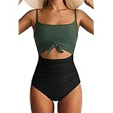 EVOCRCO Womens One Piece Swimsuit Tummy Control Bathing Suit Cutout Slimming Swim Suit Front Tie Knot Swimwear