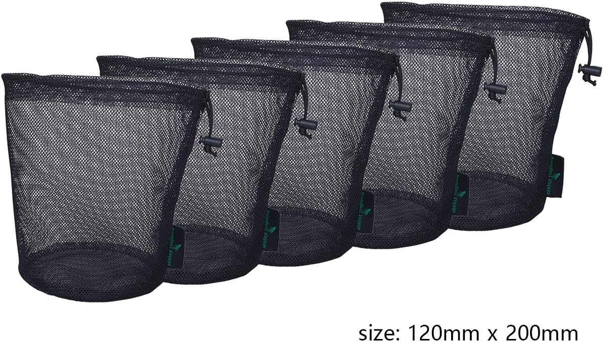 iBasingo Black Drawstring Bags Mesh Bag Nylon Sack Durable Net Bag Small Travel Stuff Sack Mesh Storage Ditty Bag for Cosmetics Shower Gels Ball 5 pieces/lot