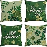 AVOIN colorlife ST Patricks Day Lucky Charm Clover Throw Pillow Covers, 18 x 18 Inch Green Leaf Shamrock Decoration for Sofa Couch Set of 4
