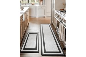 Homergy Anti Fatigue Kitchen Mats for Floor 2 PCS, Memory Foam Cushioned Rugs, Comfort Standing Desk Mats for Office, Home, Laundry Room, Waterproof & Ergonomic, 17.3×30.3 & 17.3×59, Fabric Black