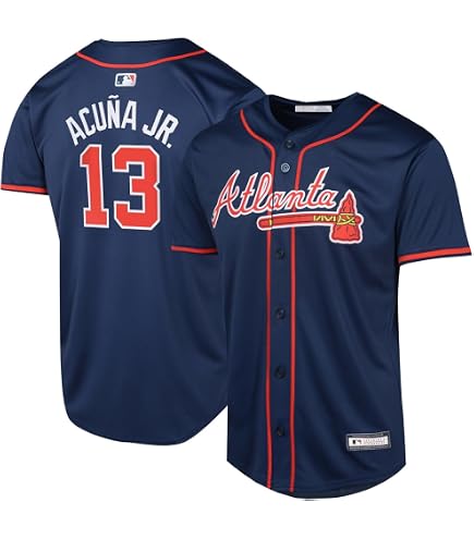 MLB Atlanta Bravesアクーニャjr 13 ユニフォーム Amazon.com: Ronald Acuna Jr Atlanta Braves Navy #13 Kids Youth 4