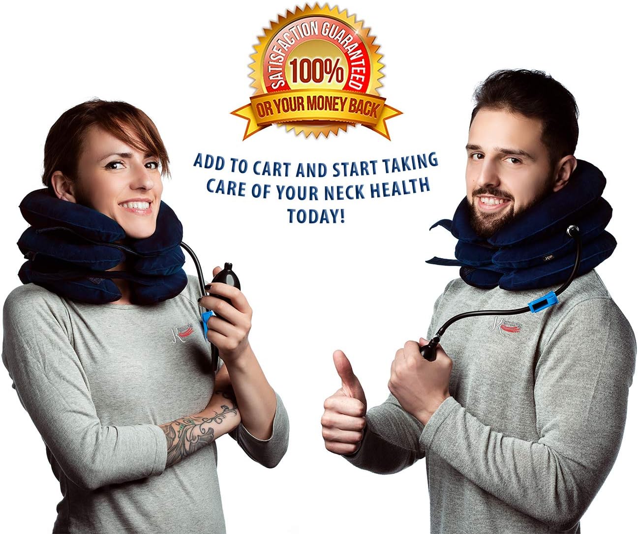 Pinched Nerve Neck Stretcher Cervical Traction Device for Home Pain Treatment | Inflatable Spinal Decompression Collar Unit Muscle Strain Injury Relief | Herniated Disc Problems Remedy Kit (Blue): Home & Kitchen