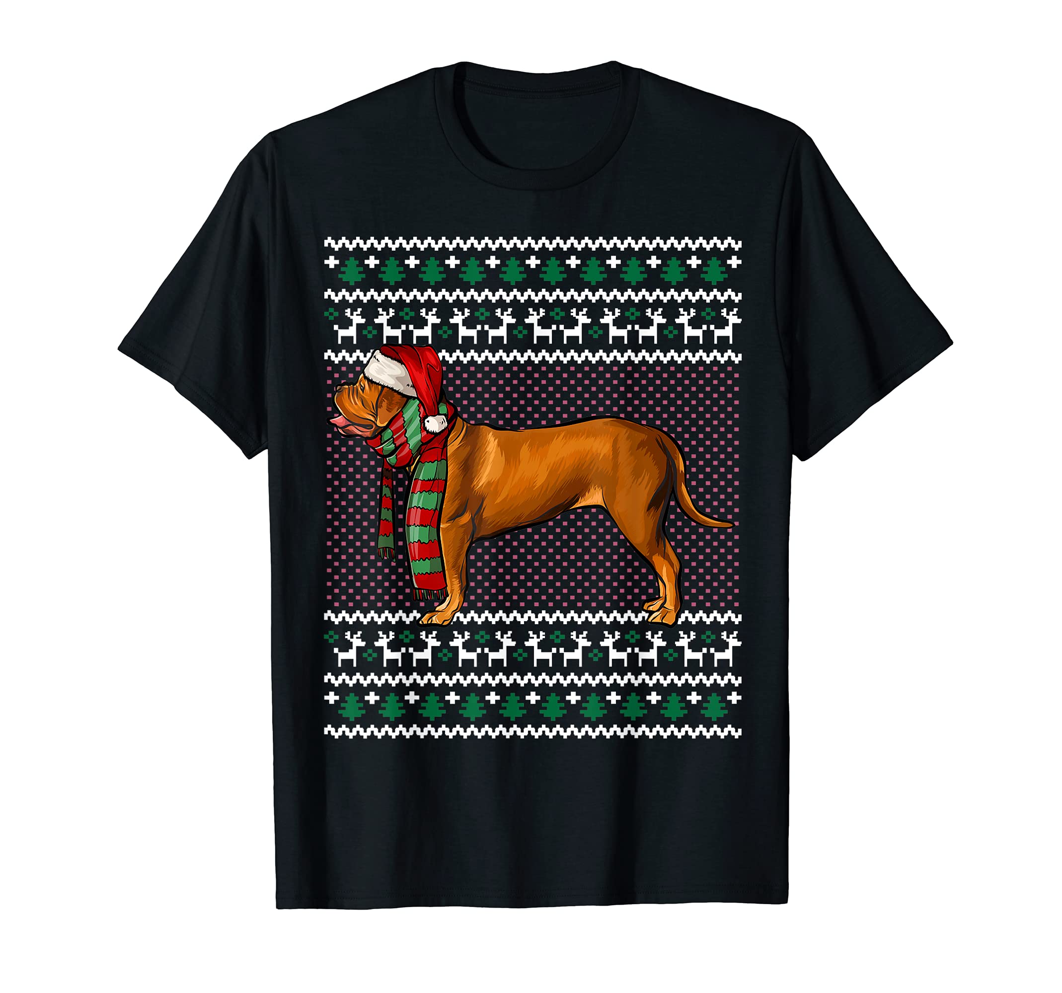 Xmas Dogues de Bordeaux Dog Santa Hat Ugly Christmas T-Shirt
