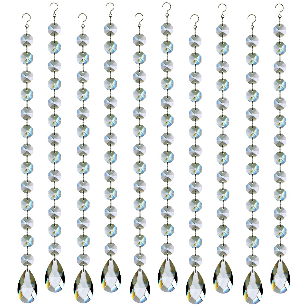View 1 of 1ft 10pcs Teardrop Crystals Garland, Hanging Chandelier Crystals Prism Beads Chain for Wedding Home Decoration Clear GOLDENHAITAI