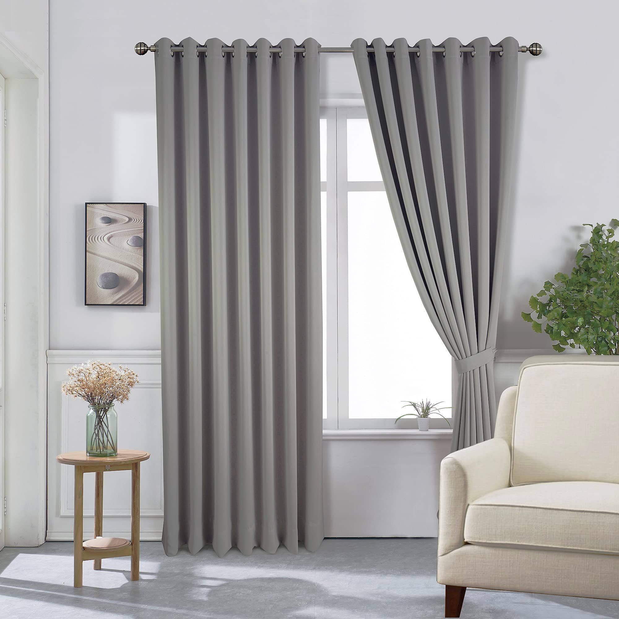 The House Of Emily Blackout Room Darkening Eyelet Curtains - Thermal Insulating Window Curtains | Panels | Drapes - 2 Curtain Set - 2 Tie Backs Included (66" x 90", Dove Grey) โ image 1