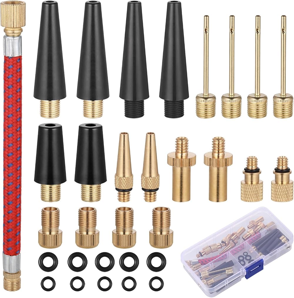 Hejo 33 PCS Bike Valve Pump Adaptor Set Brass DV/AV/SV
