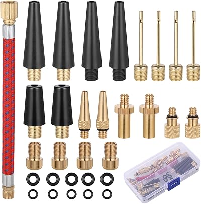 Hejo 33 PCS Bike Valve Pump Adaptor Set Brass DV/AV/SV