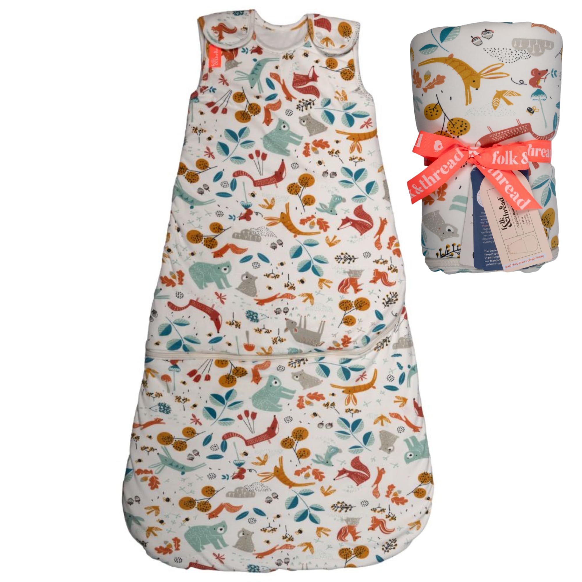Folk & Thread Organic Baby Sleeping Bag 1 tog | Comfortable & Snuggly Baby Sleep Bag Thoughtfully Designed To Give You & Your Baby a Peaceful Night's Sleep | Ideal for 18-24C Rooms | 3-18m Folktails — image 1