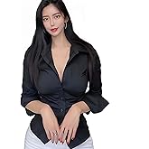 Slim Fitting Sexy Long Sleeved Shirt with Row Collar and Button Pleated Waist for Women's Shirt
