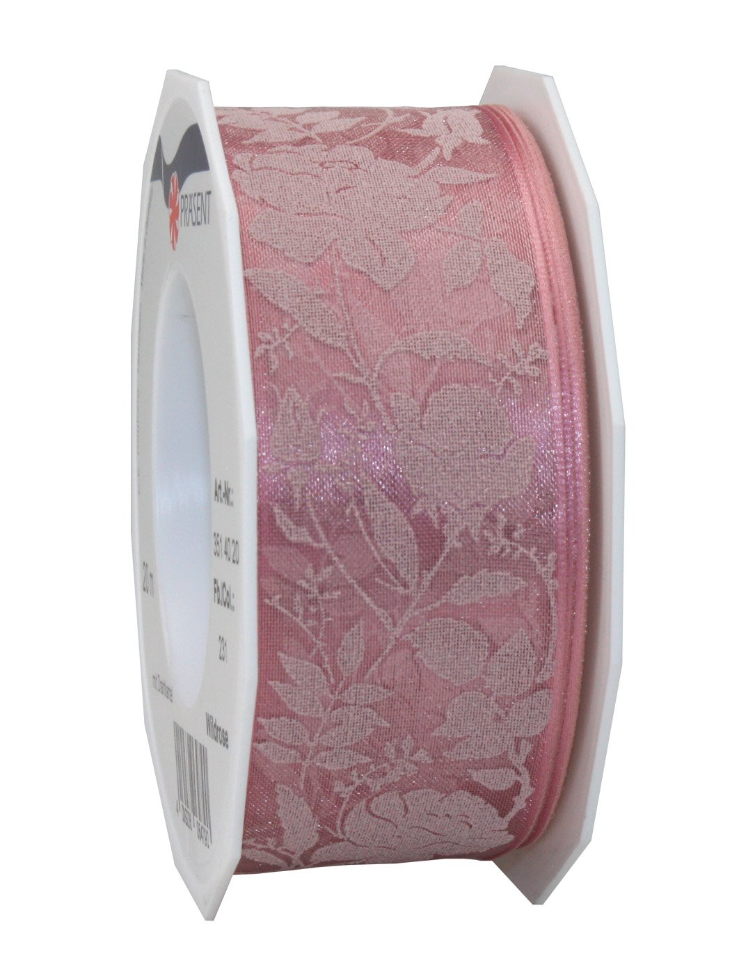 PRÄSENT - Wildrose Wired Ribbon Pink 40 mm width, 20 m length