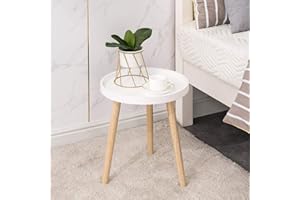 Apicizon Round Side Table, White Tray Nightstand Coffee End Table for Living Room, Bedroom, Small Spaces, Easy Assembly Bedside Table, 15 x 18 Inches