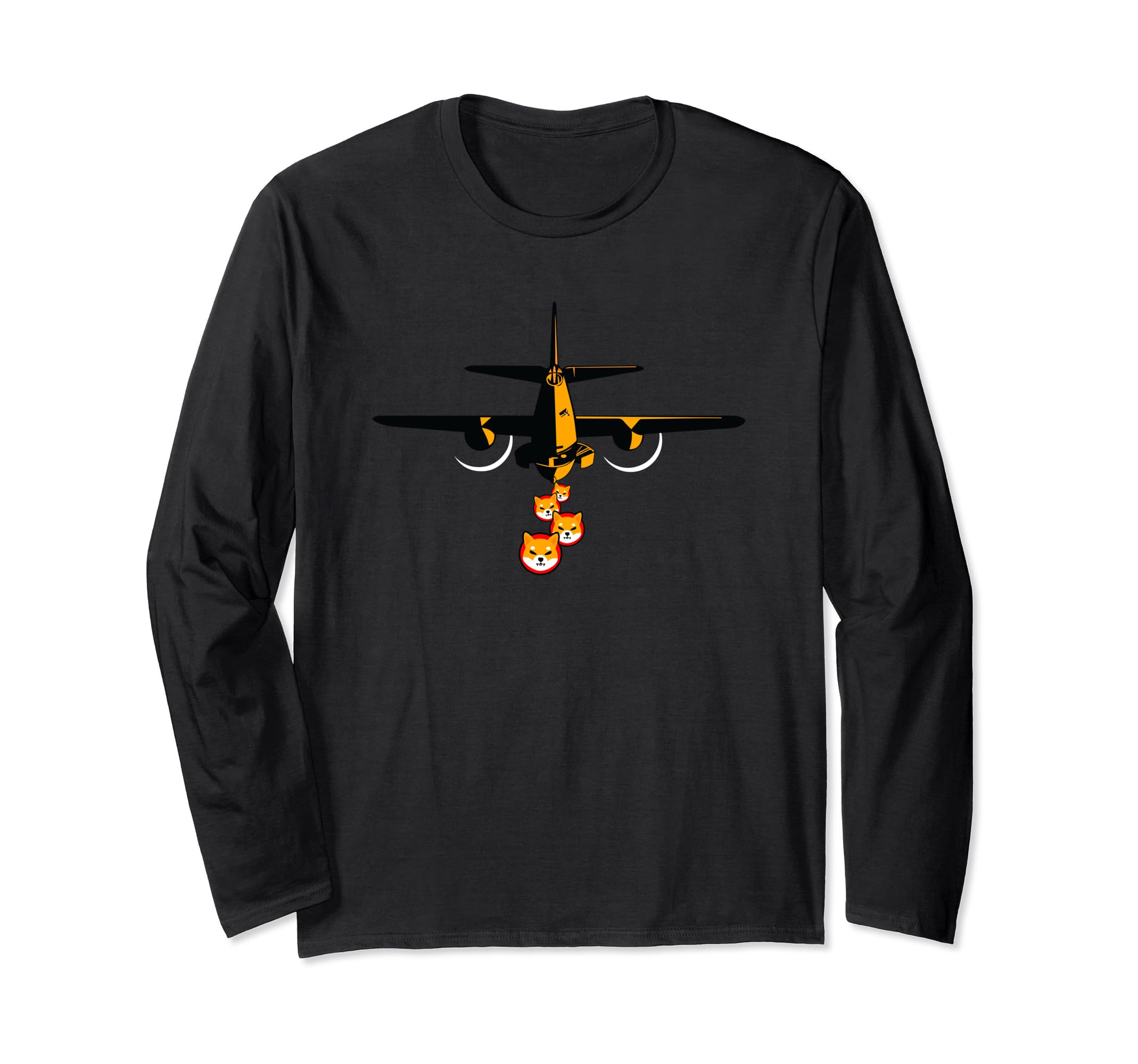 Shiba Inu Coin Airplane Bomber Cryptocurrency HODL Lover Long Sleeve T-Shirt