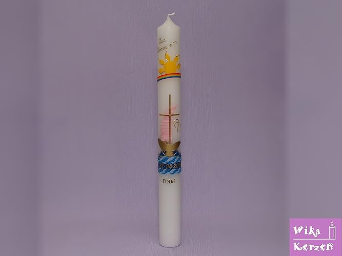 Kommunionkerzen Konfirmationskerze Kerze zur Kommunion Taufkerzen Mädchen 400x40mm inkl. Beschriftung alle Motive Handgeferti