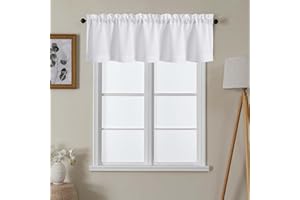 Lecloud White Valance for Window Curtains 16 Inch Length, Light Filtering Privacy Farmhouse Rustic Kitchen Curtain, Short Home Decor Drapes with Rods Pocket for Bedroom Dining Room, 60" W x 16" L