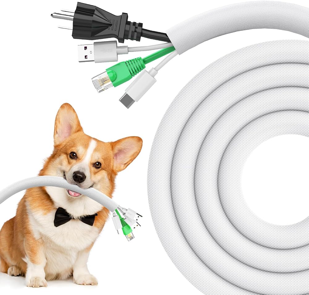REFLYING Dog Cat Cord Protector 3 Meters 12.7mm Cable Sleeve White