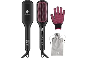 Enhanced Ceramic Hair Straightener Brush by MiroPure, 2-in-1 Ionic Straightening Brush with Anti-Scald Feature, Auto Temperature Lock & Auto-Off Function (Black)