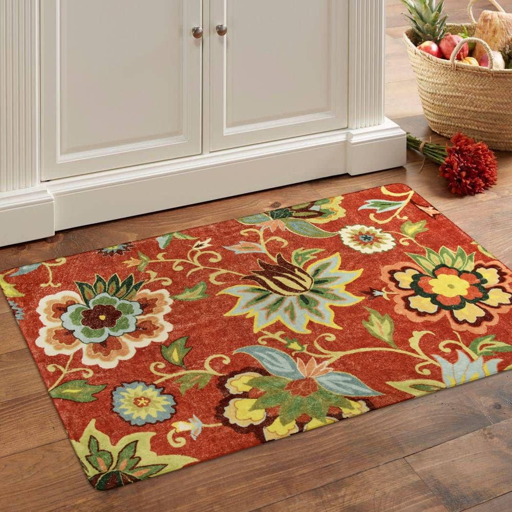Rugs, Pads & Protectors - Lahome Red Kitchen Area Rugs - 2'x3' Small Entryway Bathroom Rug Kitchen Mat, Washable Non-Slip Area Rugs Christmas Throw Rugs for Entryway, Vintage Floral Door Mat Floor Carpet for Bathroom Bedroom