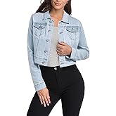 Vetinee Cropped Jean Jacket Women Trendy Button Down Lightweight Slim Fit Short Trucker Stretchy Denim Jackets Shackets