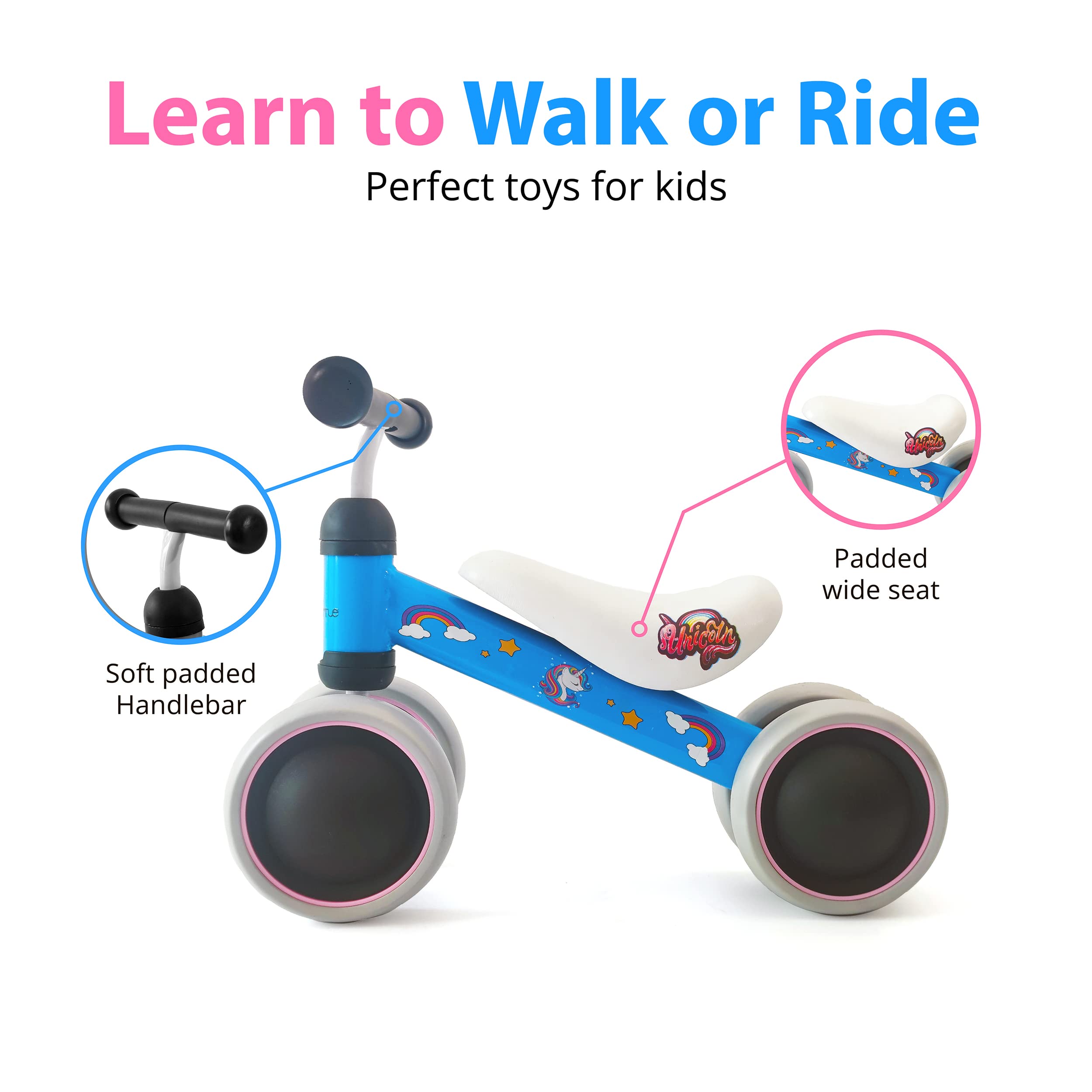 10~24ヶ月のベビーバランスバイク - ペダルなし 幼児用ウォーカー トレーナー 乗馬玩具 幼児用 1歳の男の子と女の子向け 静音ホイール4個付き カーボンスチールフレーム、クッションシート。