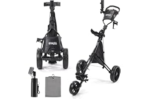 Tivor Golf Push Cart 3 Wheel,Lightweight Golf Bag Cart with Quad-Fold Frame,and Cooler Bag,Cleaning Kit Golf,Phone/Cup/Umbrella Holder Compact Golf cart Set
