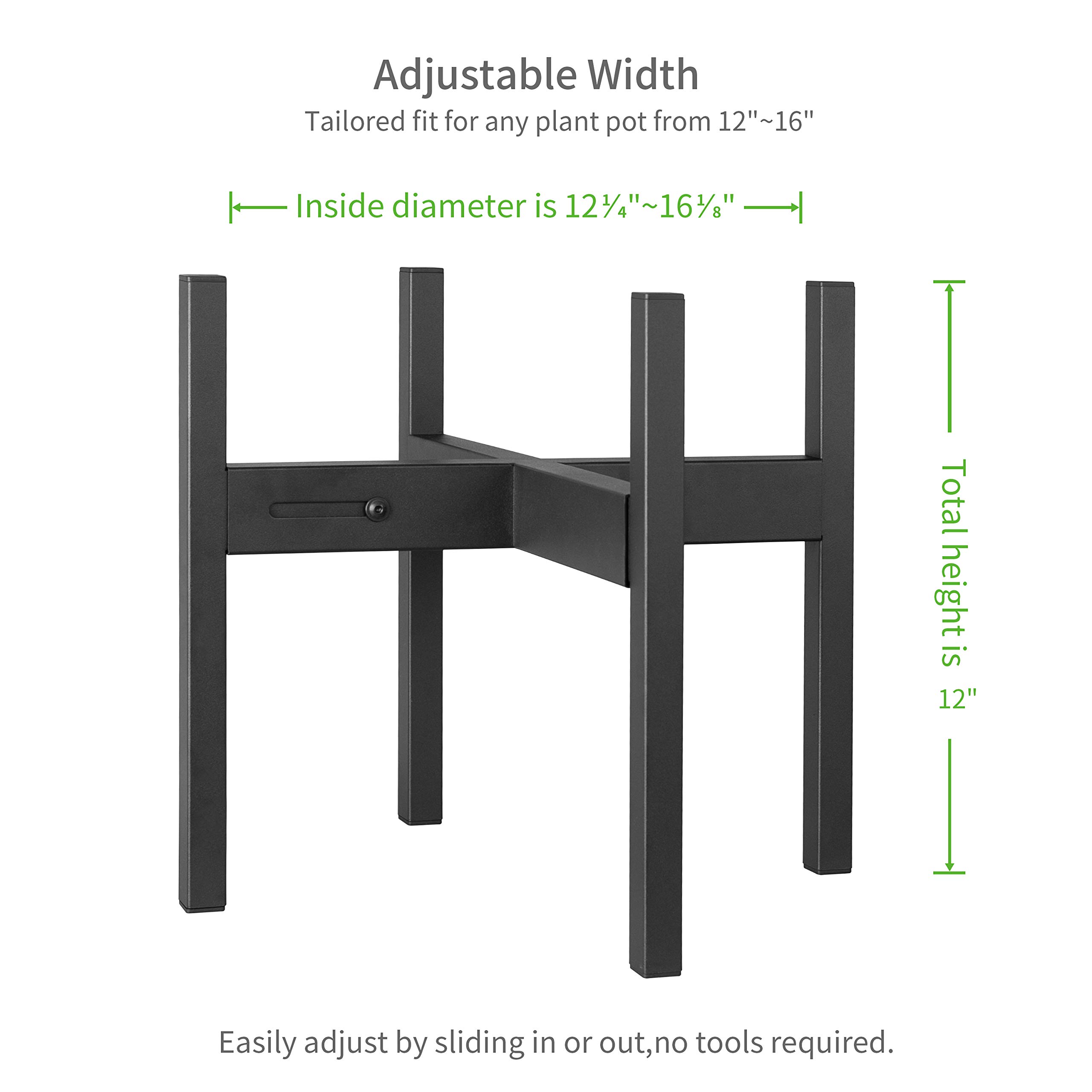 FaithLand Plant Stand, Adjustable Size Fits 12 13 14 15 16 Inches Large Plant Pot, Metal Planter Stand, Mid Century Expandable Plant Holder Indoor Outdoor, Adjustable Width: 12”-16” - Easy Assembly