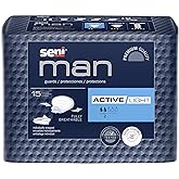Seni Man Active Guards, Male Incontinence Bladder Control Pads, 7-1/2" x 9-3/10", 15 Count (1 Pack of 15), Light Absorbency with Adhesive Strip and Super Absorbent Core, for Men