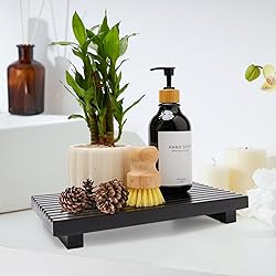 Renawe Black Bathroom Counter Tray Organizer Wood