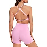 OMKAGI Workout Sets for Women Open Back Strappy Sports Bra Booty Biker Shorts Gym Outfits