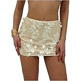 Floerns Women's Going Out Mini Skorts Shiny Sequin Low Rise Date Night Party Skirts